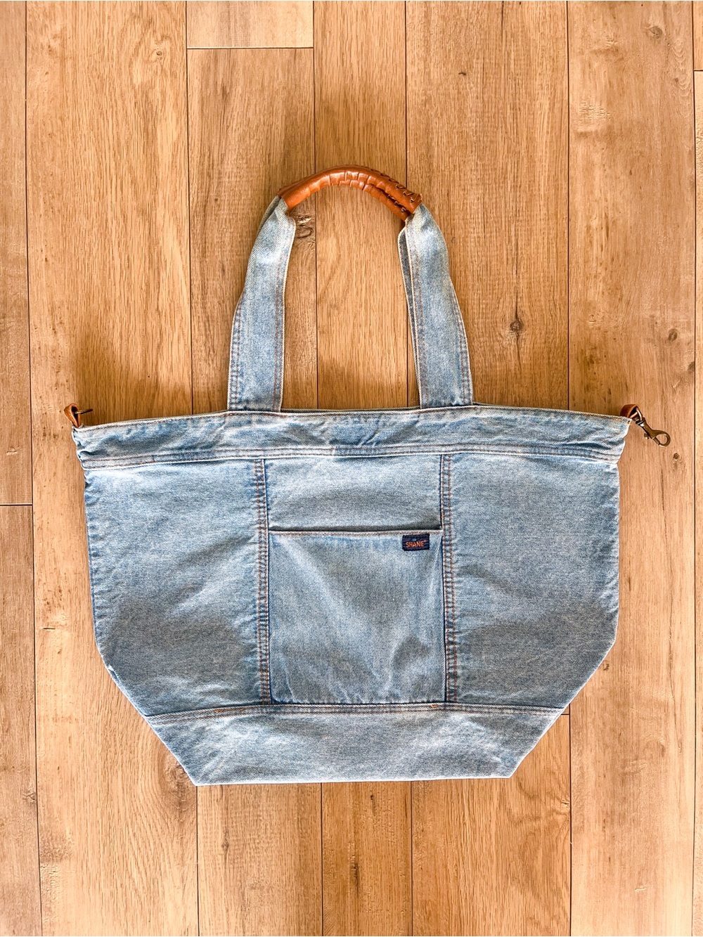Vintage 80s Shane Light Wash Oversized Large Denim Tote Bag - Picture 8 of 14
